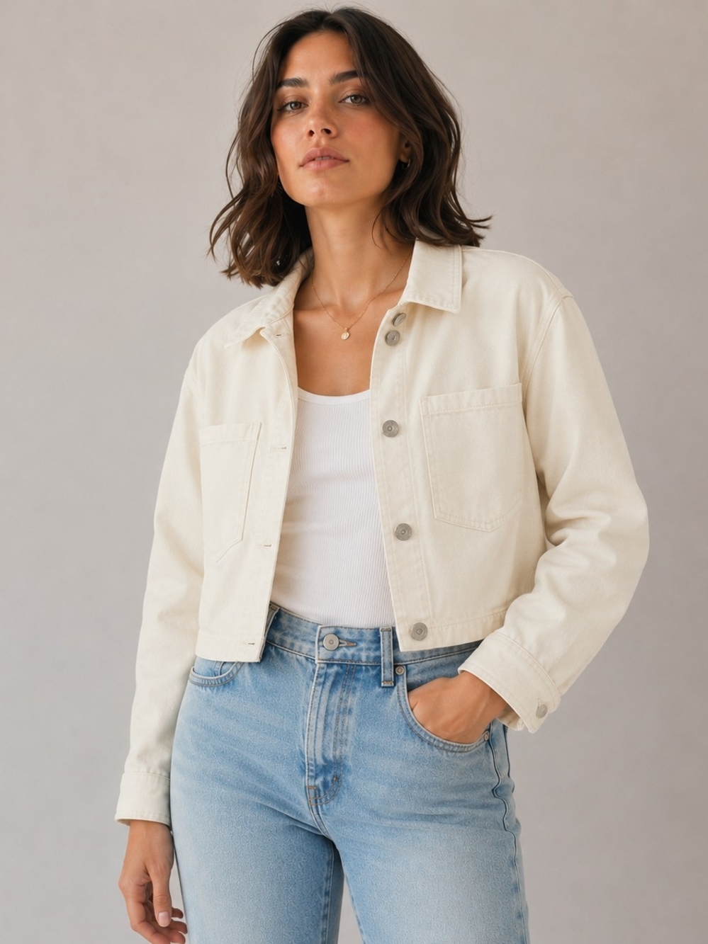 Z Supply Women's Cropped Cream Denim Jacket - NWT - Picture 2 of 10